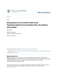 Monogeneans from the Southern Pacific Ocean: Polyopisthocotyleids from the Australian Fishes, the Subfamily Microcotylinae