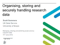 Organising, Storing and Securely Handling Research Data