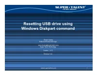 Resetting USB Drive Using Windows Diskpart Command
