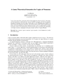A Game Theoretical Semantics for Logics of Nonsense
