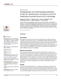 Development of a Multivariable Prediction Model for Identification of Patients at Risk for Medication Transfer Errors at ICU Discharge