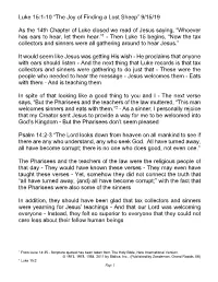 Luke 15:1-10 “The Joy of Finding a Lost Sheep” 9/15/19