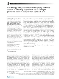 Monotherapy with Pixantrone in Histologically Confirmed Relapsed Or