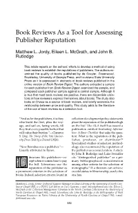 Book Reviews As a Tool for Assessing Publisher Reputation
