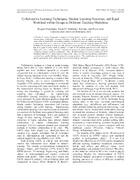 Collaborative Learning Techniques, Student Learning Outcomes, and Equal Workload Within Groups in Different Teaching Modalities