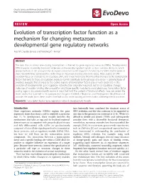 Evolution of Transcription Factor Function As a Mechanism for Changing Metazoan Developmental Gene Regulatory Networks Alys M Cheatle Jarvela and Veronica F Hinman*