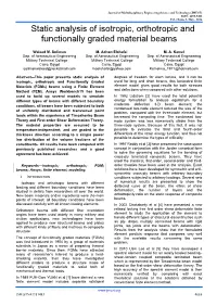 Static Analysis of Isotropic, Orthotropic and Functionally Graded Material Beams
