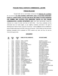 Alphabetical List of Successful Candidates for Recruitment to the Posts of Building Inspector (Bs-14) on Contract Basis For
