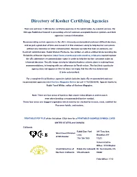 Directory of Kosher Certifying Agencies