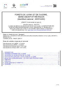 FORETS DE JUGNY ET DE DUESME, SEINE AMONT ET REVINSON (Identifiant National : 260012269)