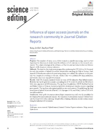 Influence of Open Access Journals on the Research Community in Journal Citation Reports