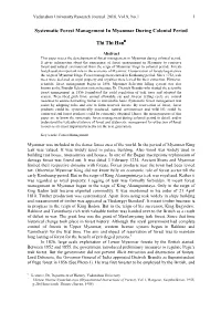 Systematic Forest Management in Myanmar During Colonial Period