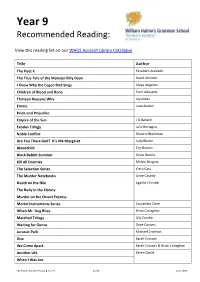 Year 9 Recommended Reading