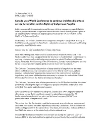 Canada Uses World Conference to Continue Indefensible Attack on UN Declaration on the Rights of Indigenous Peoples