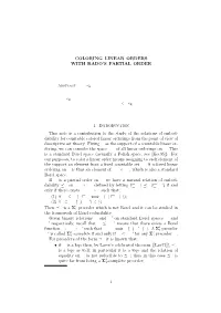 Coloring Linear Orders with Rado's Partial Order 1