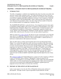 Magistrate Manual Introduction to the Magistrate System of Virginia Page 1