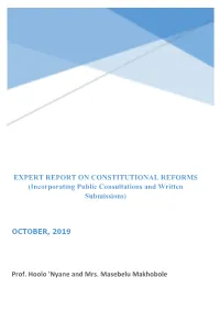 EXPERT REPORT on CONSTITUTIONAL REFORMS (Incorporating Public Consultations and Written Submissions)