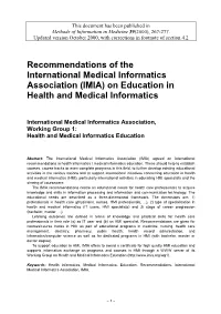 (IMIA) on Education in Health and Medical Informatics
