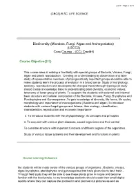 (Microbes, Fungi, Algae and Archegoniates) (LSCC2) Core Course - (CC) Credit:6