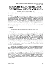 RIBOSWITCHES: CLASSIFICATION, FUNCTION and INSILICO APPROACH