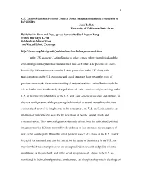1 U.S. Latino Studies in a Global Context: Social Imagination and The