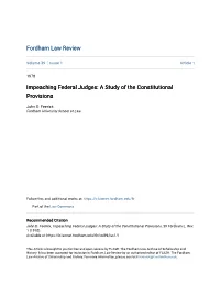 Impeaching Federal Judges: a Study of the Constitutional Provisions