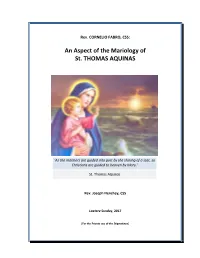 An Aspect of the Mariology of St. THOMAS AQUINAS