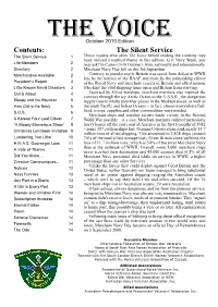 Contents: the Silent Service the Silent Service 1 Those Readers Who Skim the Voice Before Reading the Contents May Have Noticed a Nautical Theme in This Edition
