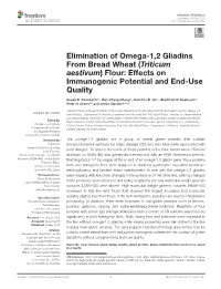 Elimination of Omega-1,2 Gliadins from Bread Wheat (Triticum Aestivum) Flour: Effects on Immunogenic Potential and End-Use Quality