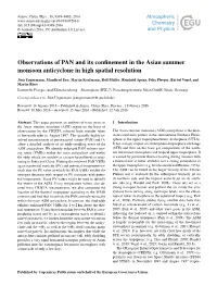 Observations of PAN and Its Confinement in The