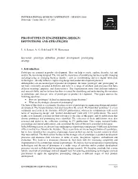 Prototypes in Engineering Design: Definitions and Strategies