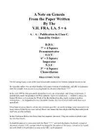 A Note on Genesis from the Paper Written by the VH FRA. IA 5