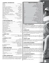 GENERAL INFORMATION TABLE of CONTENTS Location