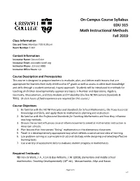 Elementary Math Methods Criswell Fall 2019 Syllabus DUKE