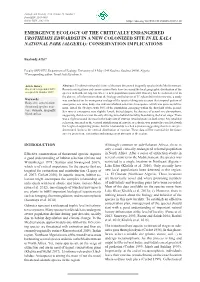 Emergence Ecology of the Critically Endangered Urothemis Edwardsii in a New Colonized Site in El Kala National Park (Algeria): Conservation Implications
