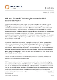 MHI and Primetals Technologies to Acquire ABP Induction Systems