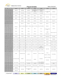 Program Schedule Week of 09-25-2017