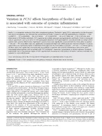 Variation in FCN1 Affects Biosynthesis of Ficolin-1 and Is Associated With