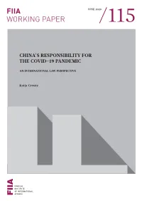 China's Responsibility for the Covid-19 Pandemic