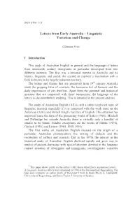 Letters from Early Australia – Linguistic Variation and Change