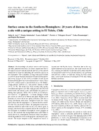Surface Ozone in the Southern Hemisphere: 20 Years of Data from a Site with a Unique Setting in El Tololo, Chile