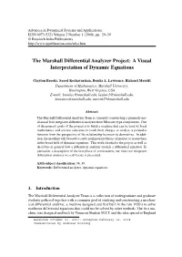 The Marshall Differential Analyzer Project: a Visual Interpretation of Dynamic Equations