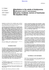 Ventilation in the Adults of Amblyomma Hebraeum and A. Marmoreum