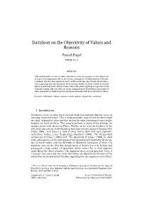 Davidson on the Objectivity of Values and Reasons