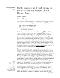 Math, Science, and Technology in India—From the Ancient to The