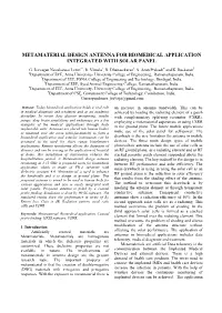 Metamaterial Design Antenna for Biomedical Application Integrated with Solar Panel