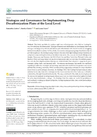 Strategies and Governance for Implementing Deep Decarbonization Plans at the Local Level