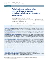 Platelets Impair Natural Killer Cell Reactivity and Function in Endometriosis Through Multiple Mechanisms