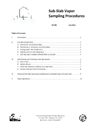 Sub-Slab Vapor Sampling Procedures