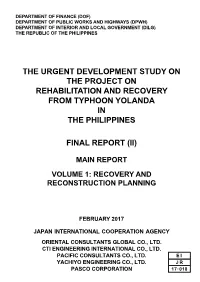 The Urgent Development Study on the Project on Rehabilitation and Recovery from Typhoon Yolanda in the Philippines